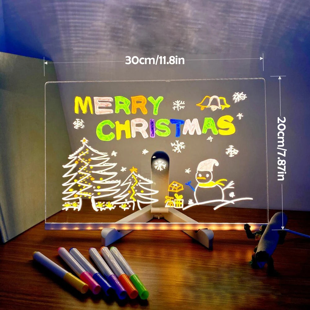 LED Note Board Night Light with 7 Colors Pen Lighted Acrylic Drawing Board Glowing Message Marker Board For Office School Home