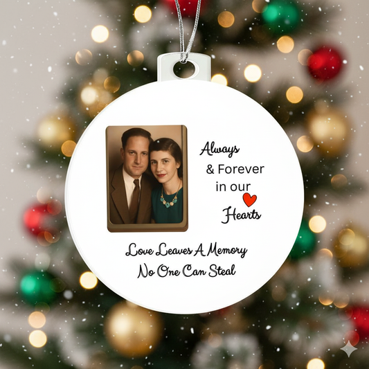 Custom Memorial Photo Ornament – “Love Leaves a Memory” | Upload Your Photo