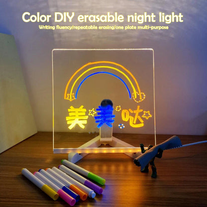 LED Note Board Night Light with 7 Colors Pen Lighted Acrylic Drawing Board Glowing Message Marker Board For Office School Home